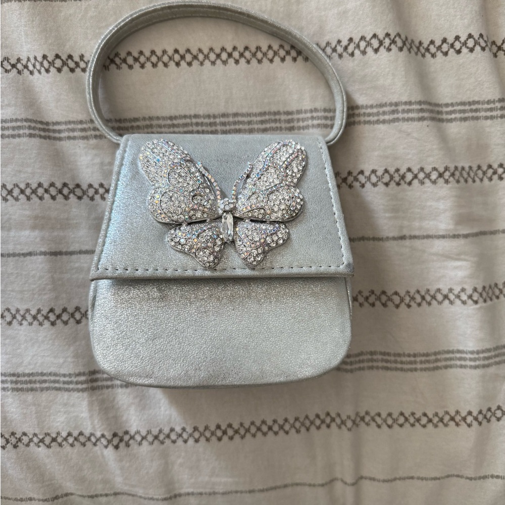 Chic Silver Mini Bag with Butterfly Accent